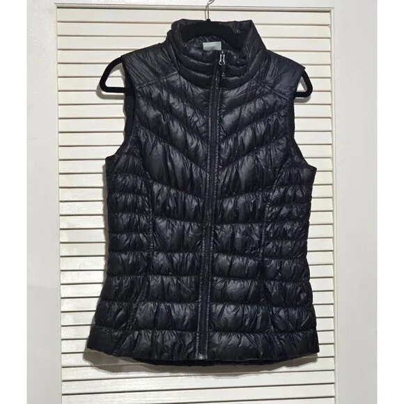 Athleta Women's Black Nylon Shell Puffer Downalicious Deluxe Vest Size M 2987 - Picture 10 of 13